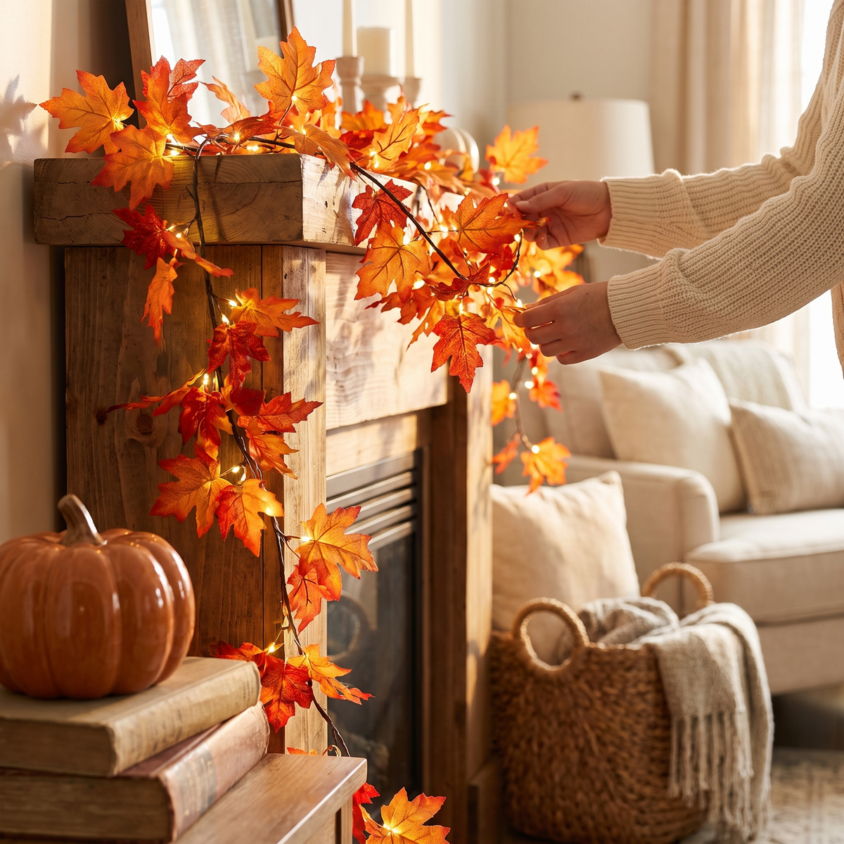 Maple Leaf LED Tree Branch Lights With Remote in use