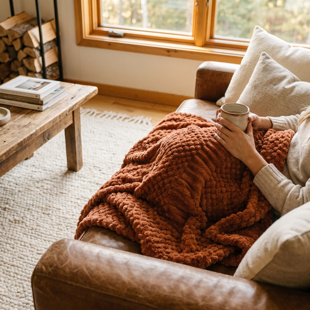 Rust Throw Blanket in use