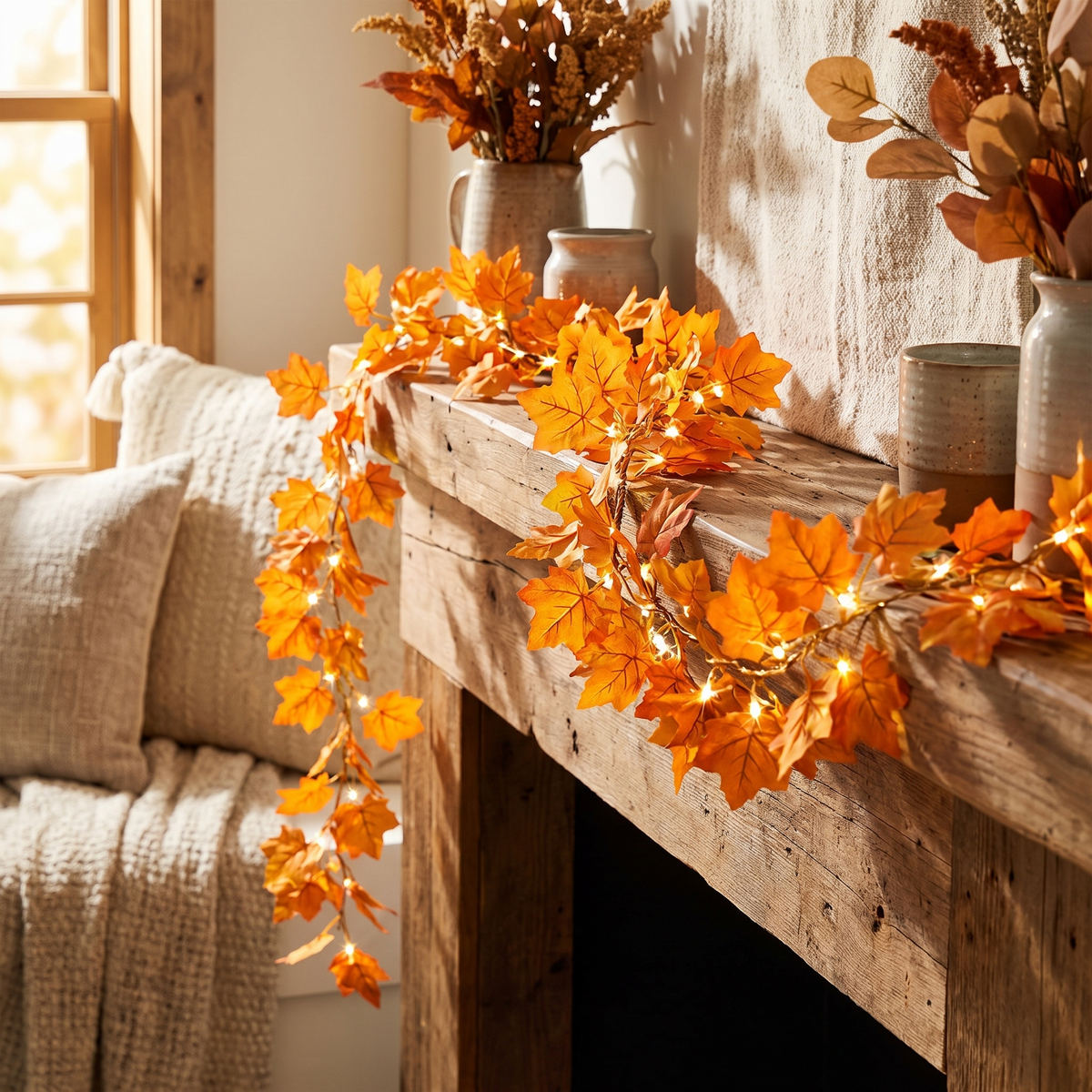 2-Pack Lighted Fall Garland 16.4ft Total full view