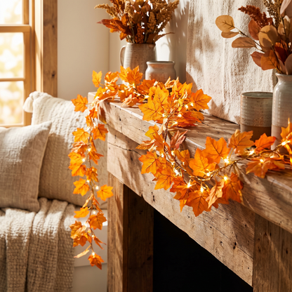 2-Pack Lighted Fall Garland 16.4ft Total full view