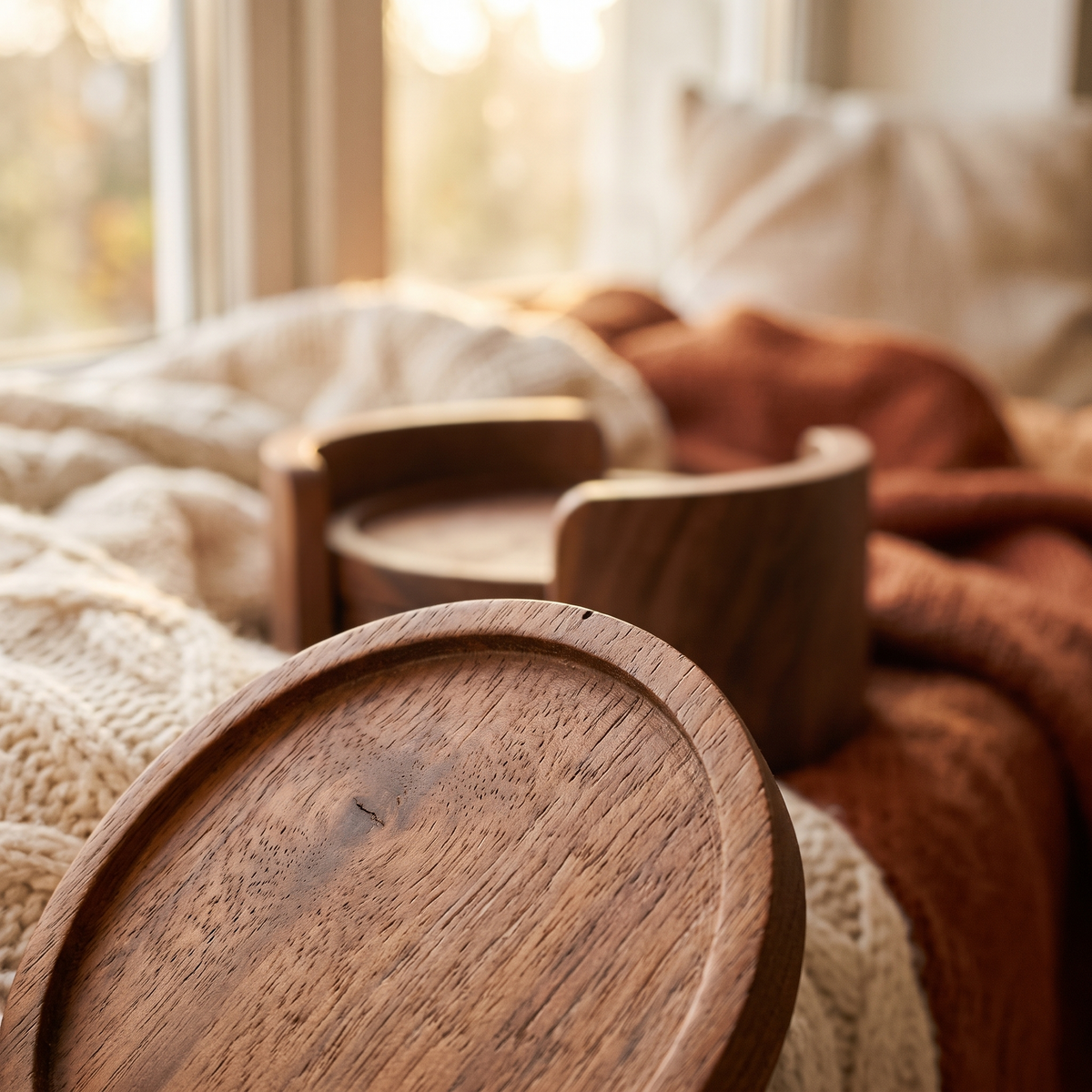 Wooden Drink Coasters With Holder close up detail