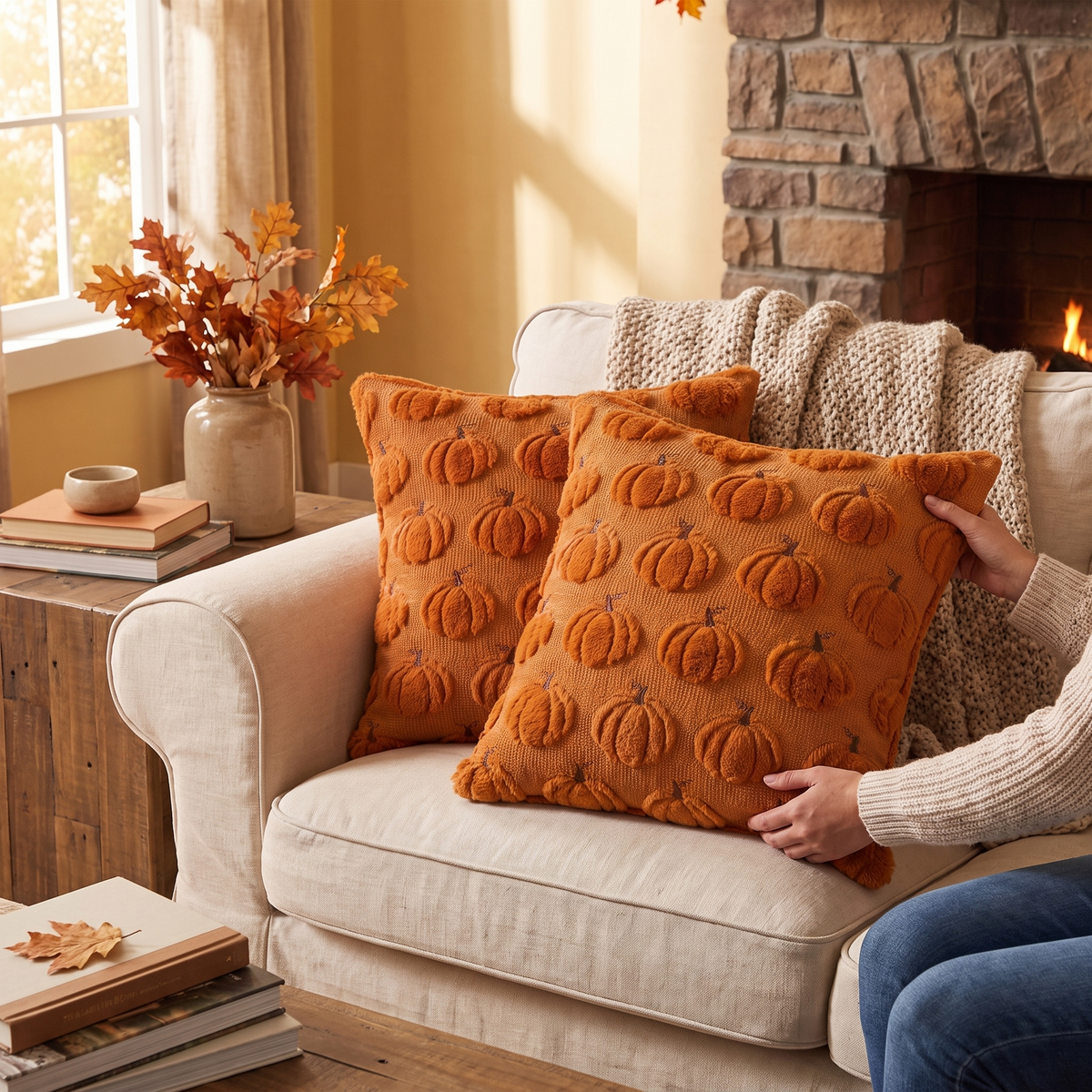 Softalker Fall Throw Pillow Covers 18x18 Set Of 2 in use