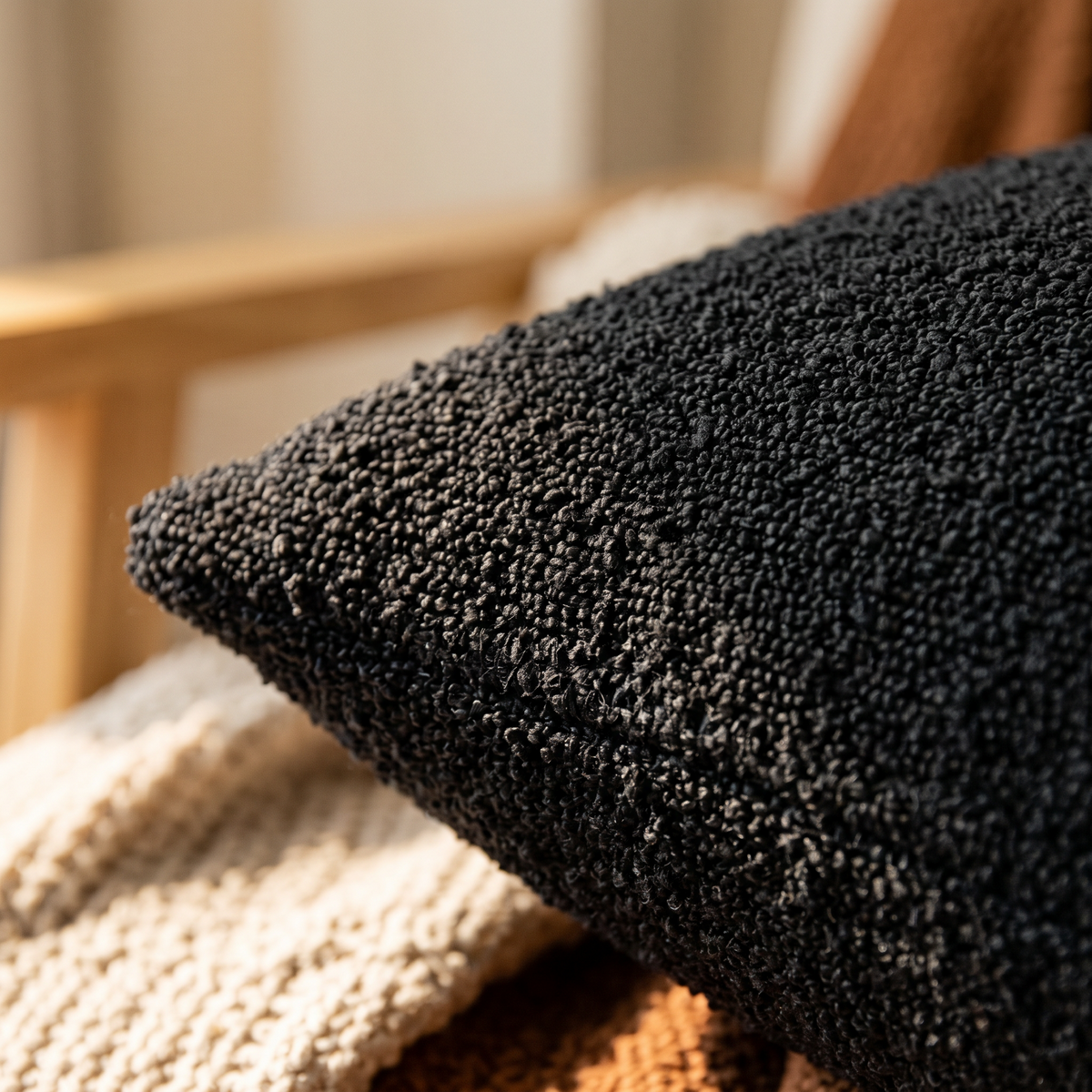 Decorative Textured Boucle Throw Pillow Cover 18x18 Inch close up detail