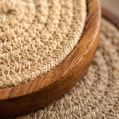 4 Inch Wood Drink Coasters Absorbent Woven Coaster Set For close up detail