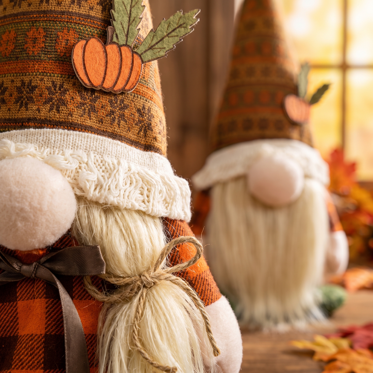 Fall Thanksgiving Pumpkin Gnome Decorations close up detail