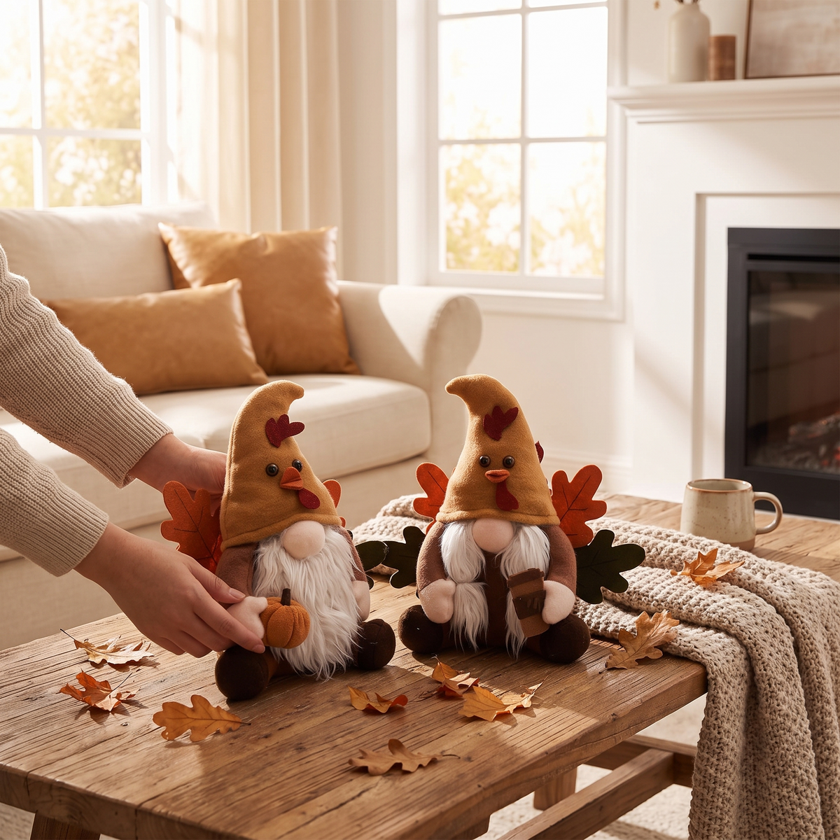 Fall Gnome Plush Decorations in use
