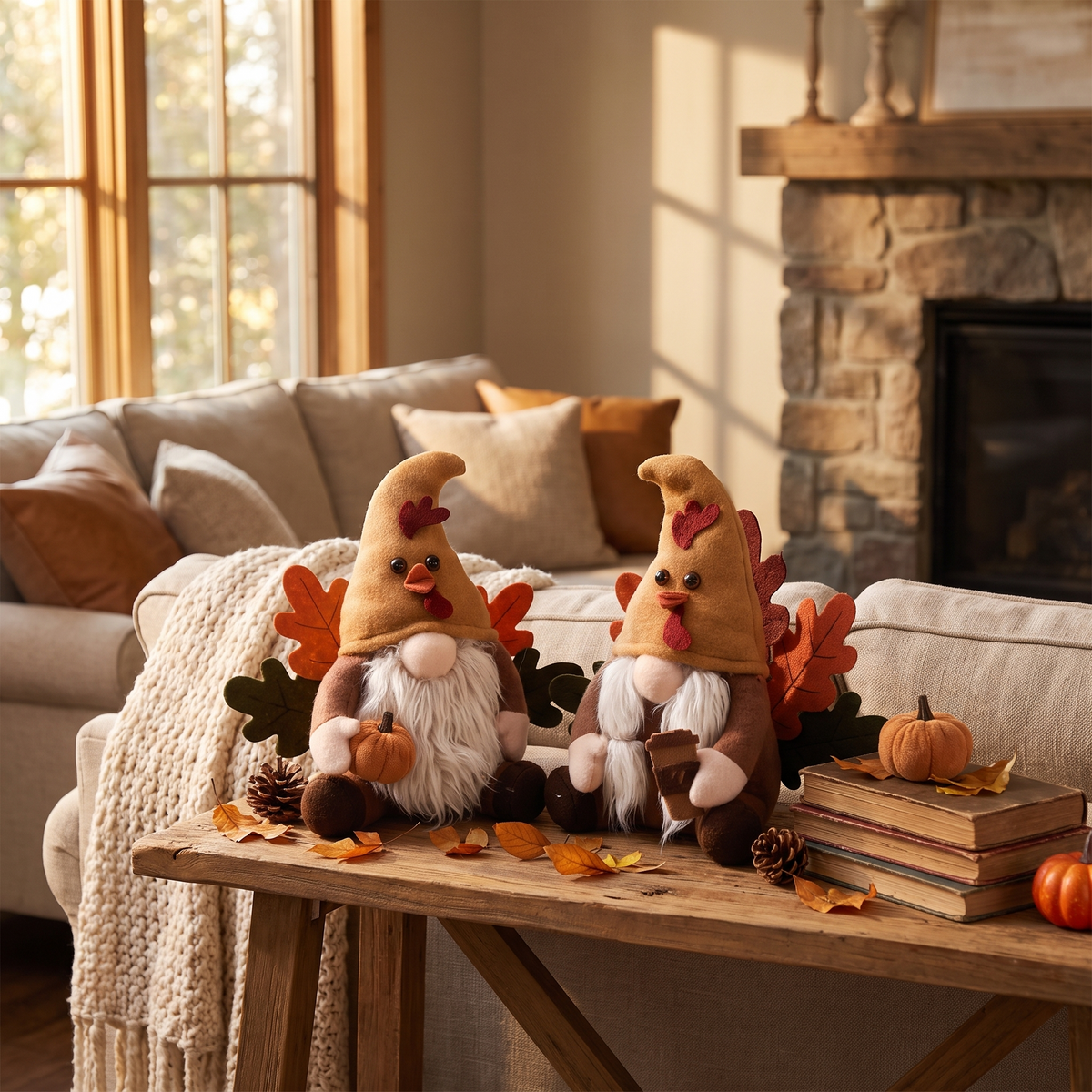Fall Gnome Plush Decorations in the room