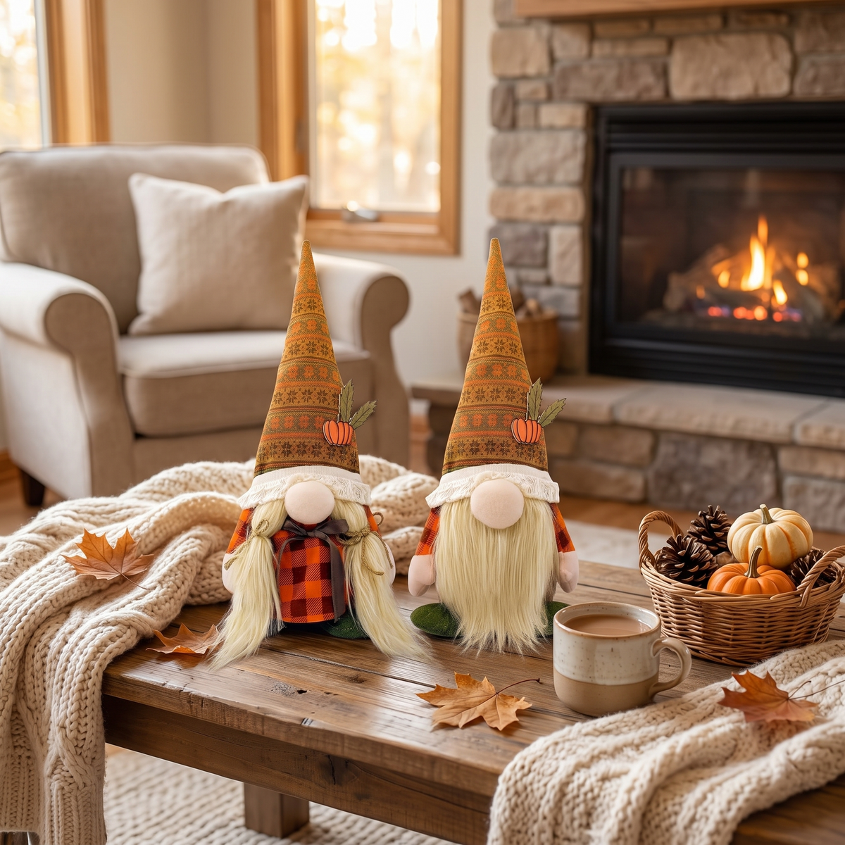Fall Thanksgiving Pumpkin Gnome Decorations in the room