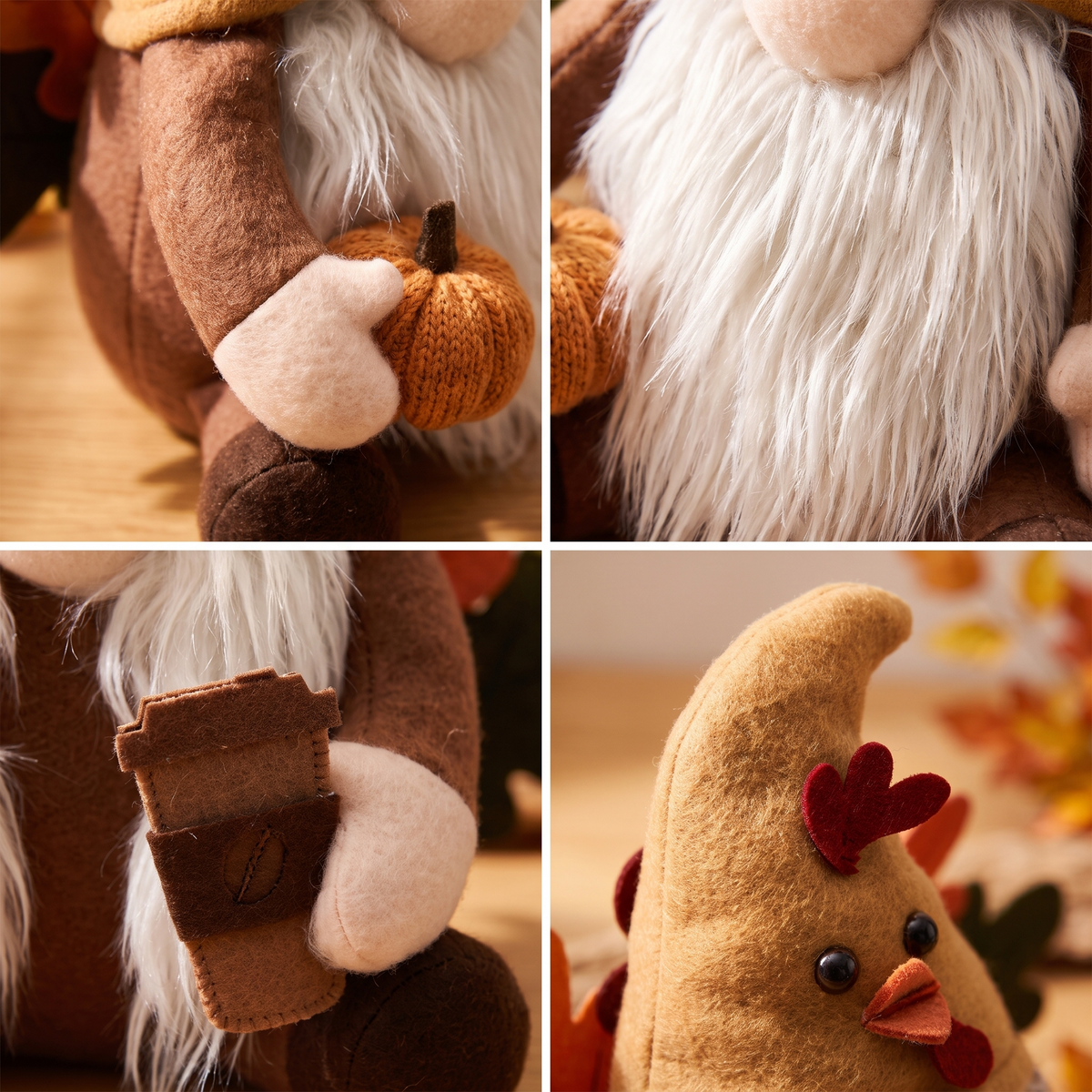 Fall Gnome Plush Decorations close up detail