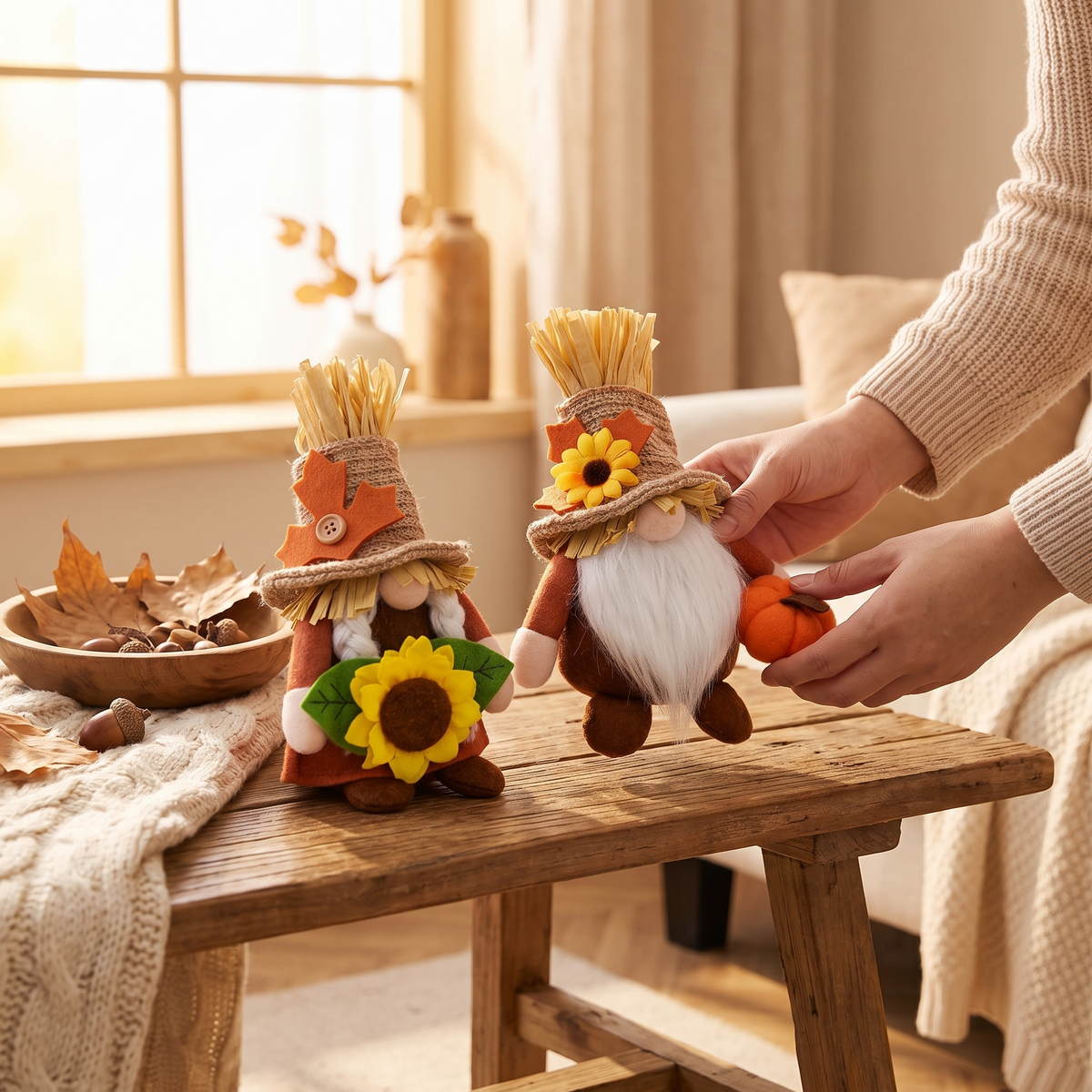 Fall Thanksgiving Gnome Plush Decorations With Pumpkin And in use