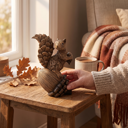 Handcrafted Resin Squirrel Figurine On Pinecone in use