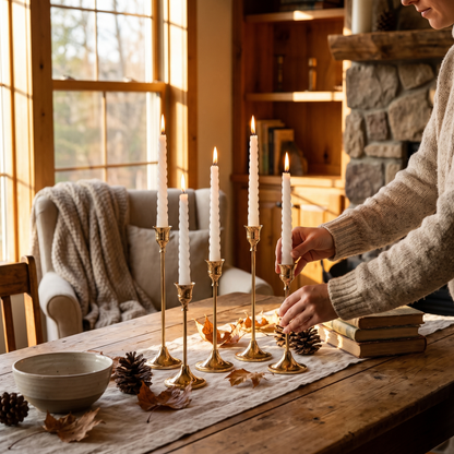 Vintage Gold Candlestick Holders in use