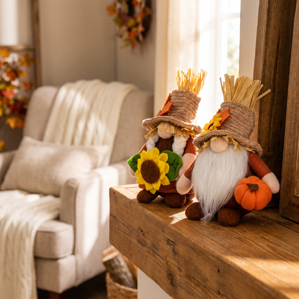 Fall Thanksgiving Gnome Plush Decorations With Pumpkin And full view