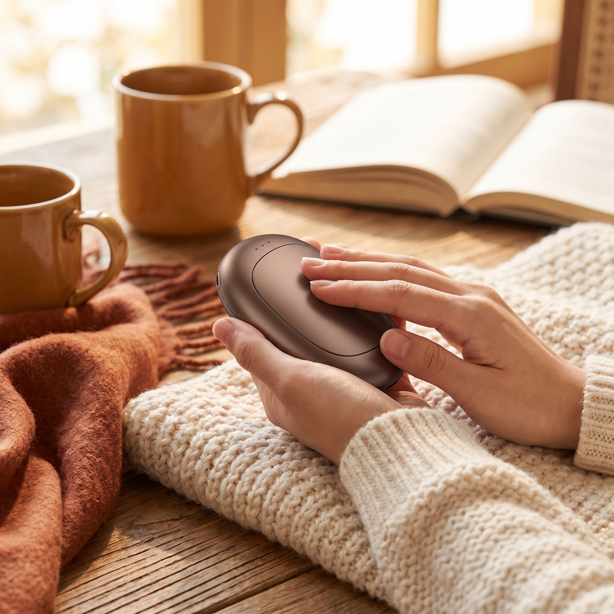 USB Rechargeable Mini Magnetic Split Hand Warmer in use