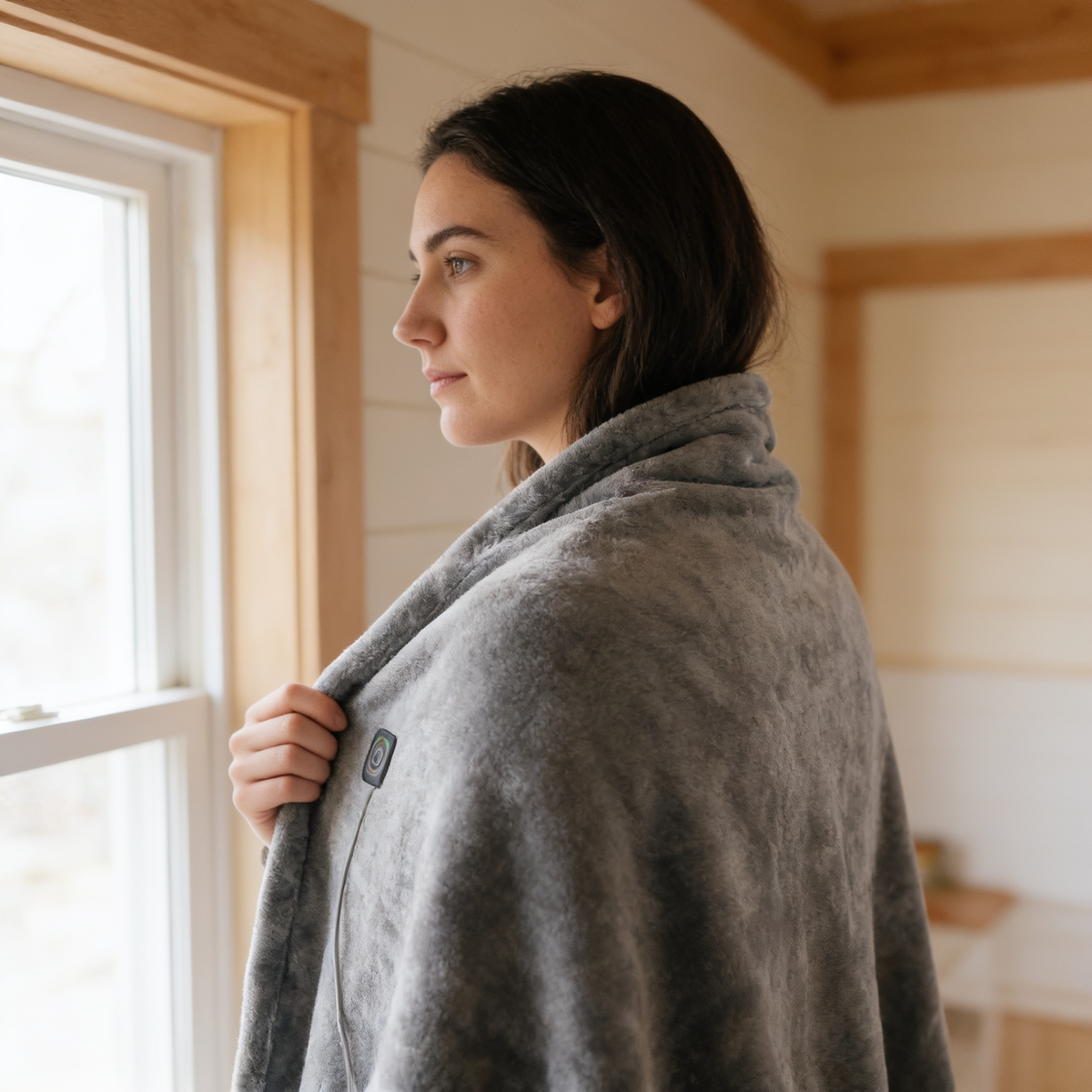 Wearable USB Heated Shawl shown from behind