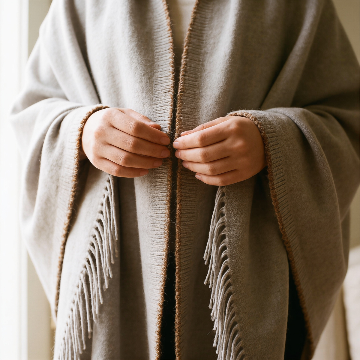 Oversize Wool Blend Shawl Wrap weave and edge detail