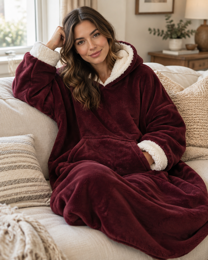 Sherpa Fleece Blanket Hoodie — Burgundy