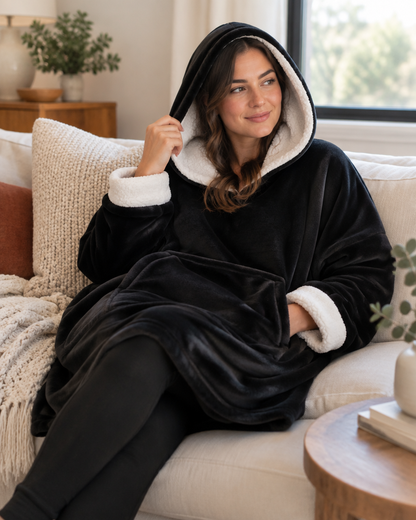 Sherpa Fleece Blanket Hoodie — Black