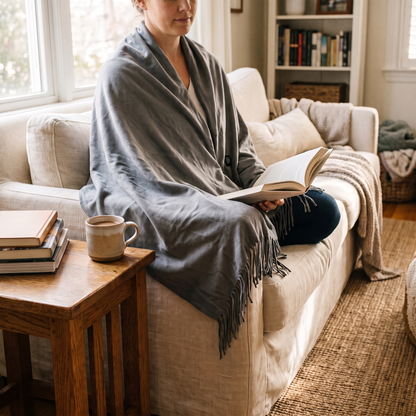 USB Heated Shawl With Tassels in Grey