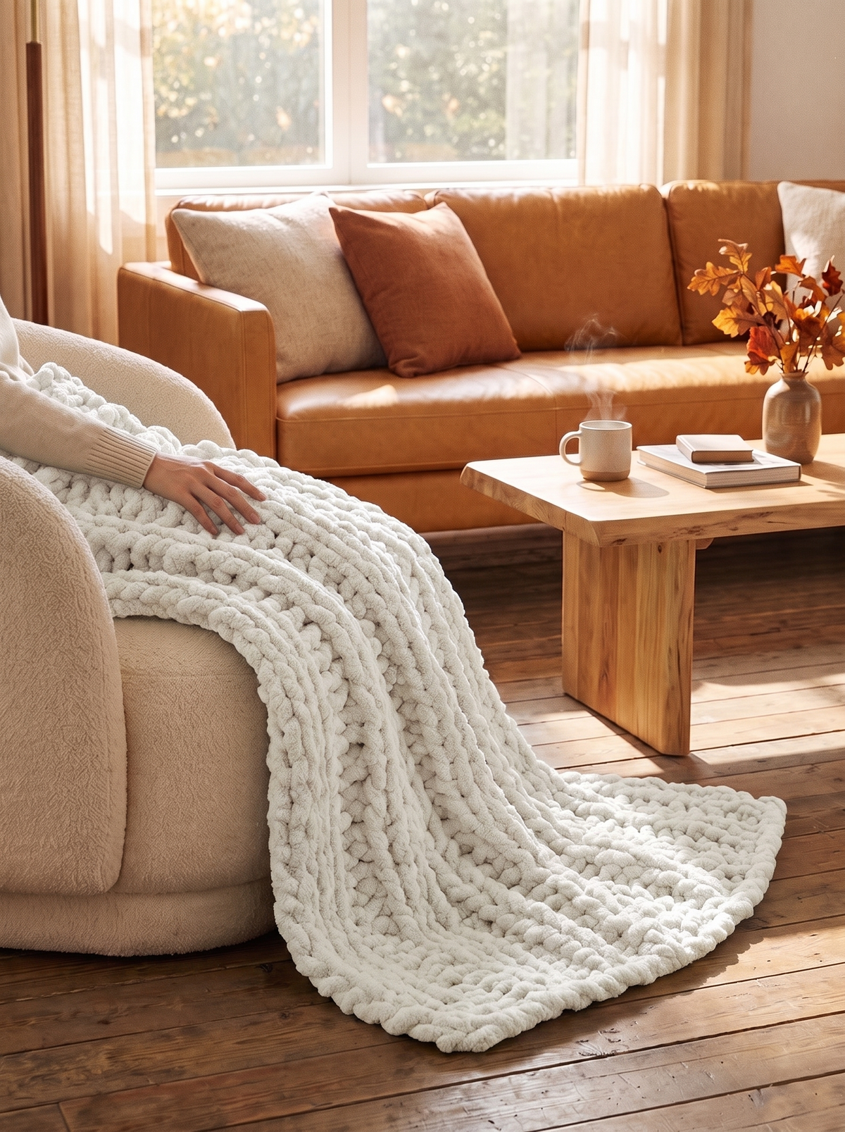 Chunky Knit Chenille Throw Blanket in White, pick a color pick a spot