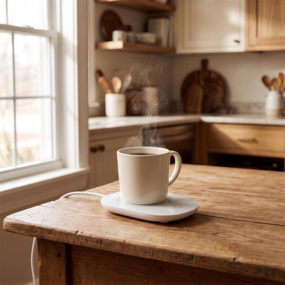 coffee mug warmer with auto shut off in the Hollow Pine house