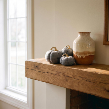 gray fabric pumpkins set of 3 in the Hollow Pine house