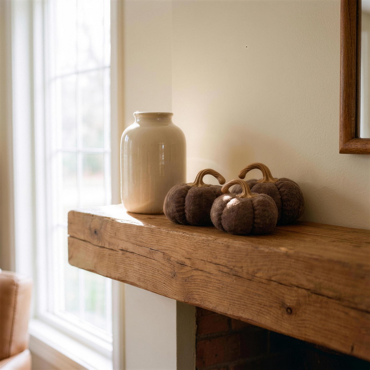 brown fabric pumpkins set of 3 in the Hollow Pine house