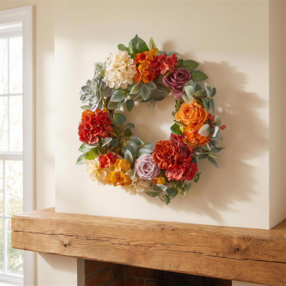 hydrangea and rose fall wreath in the Hollow Pine house