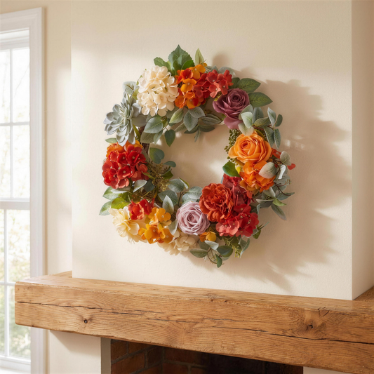hydrangea and rose fall wreath in the Hollow Pine house