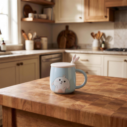 rabbit bow ceramic mug light blue in the Hollow Pine house