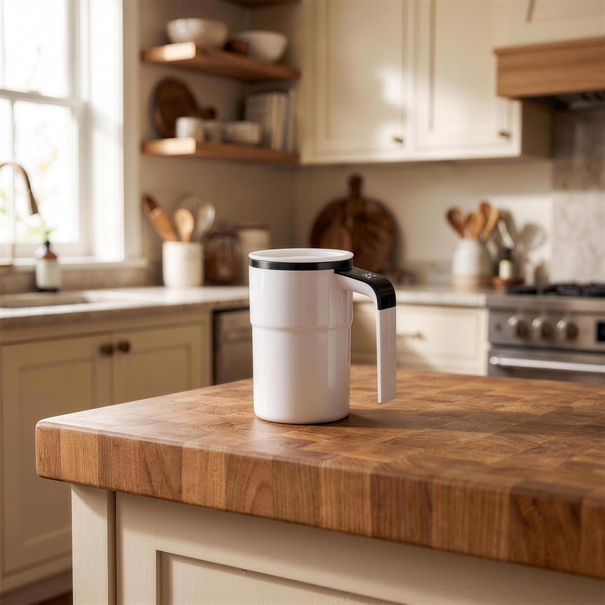 self stirring mug with led display in the Hollow Pine house