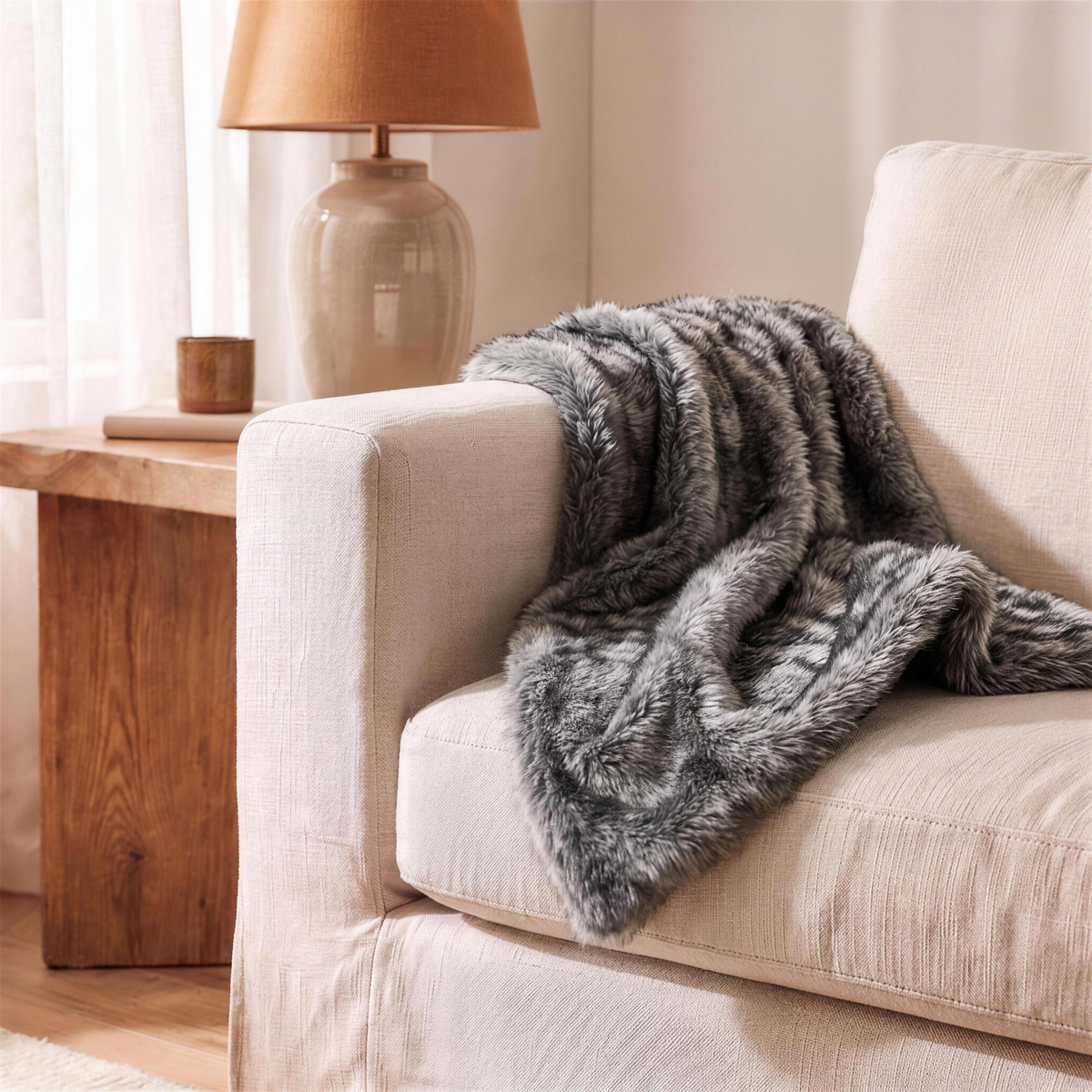 faux wolf fur throw blanket 60x80 in the Hollow Pine house