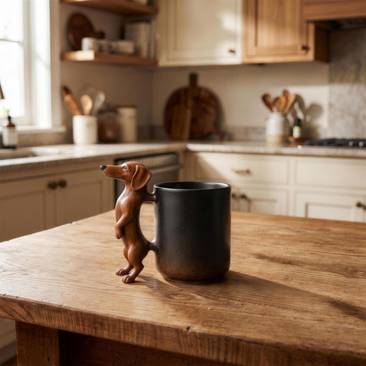 3d handmade dachshund mug in the Hollow Pine house