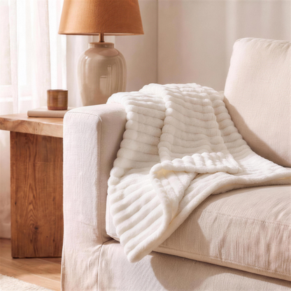 white throw blanket for couch in the Hollow Pine house