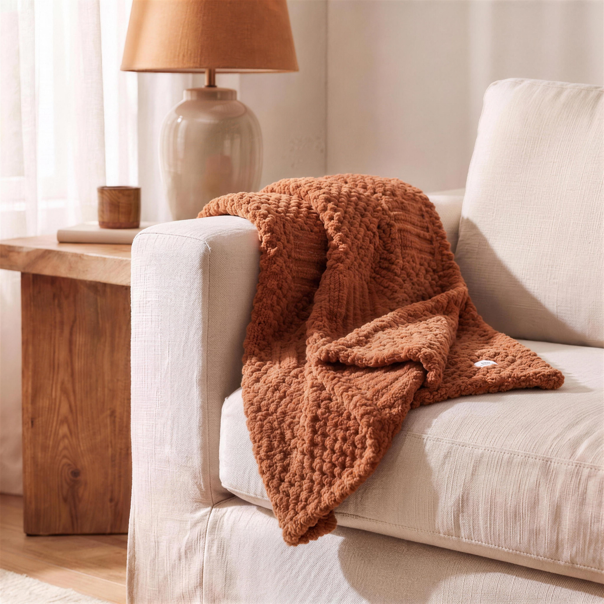 rust plush fleece throw blanket in the Hollow Pine house
