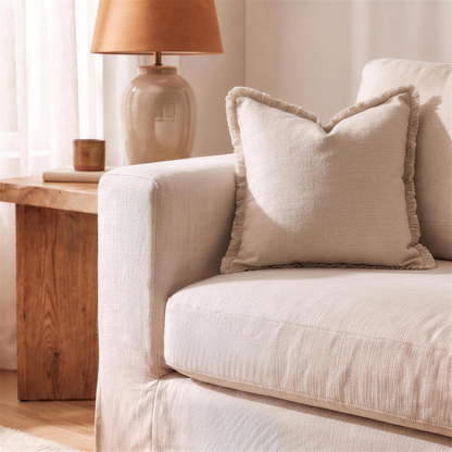 linen fringe pillow cover natural beige in the Hollow Pine house
