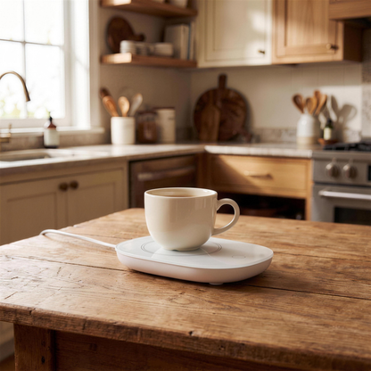 coffee and tea mug warmer white in the Hollow Pine house