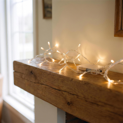 warm white led string lights in the Hollow Pine house
