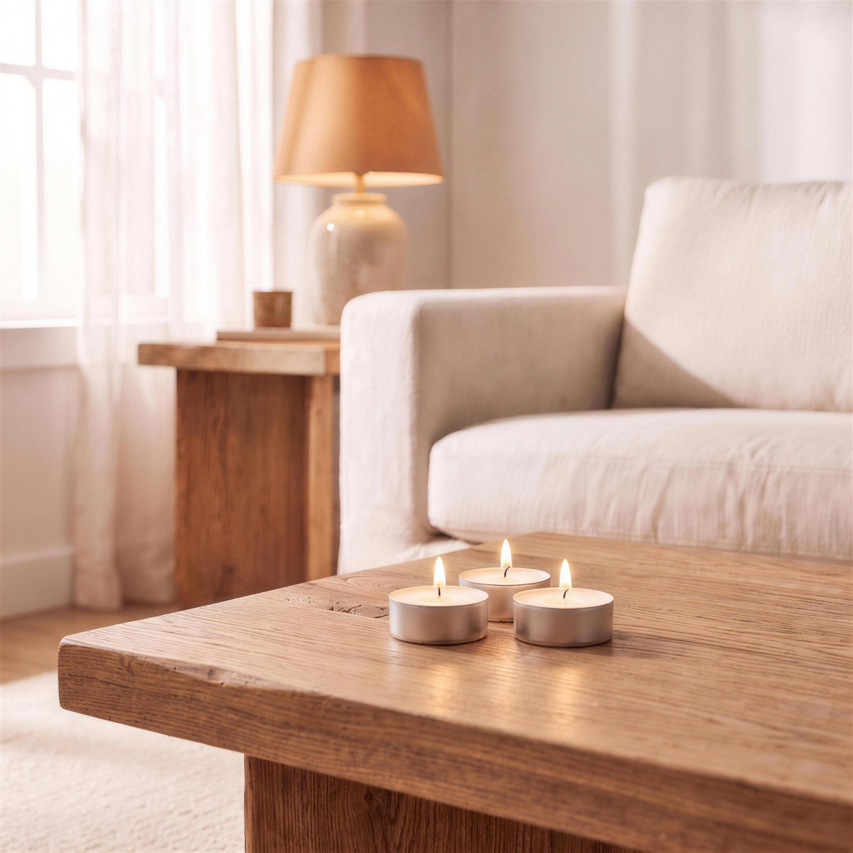 unscented tea light candles in the Hollow Pine house