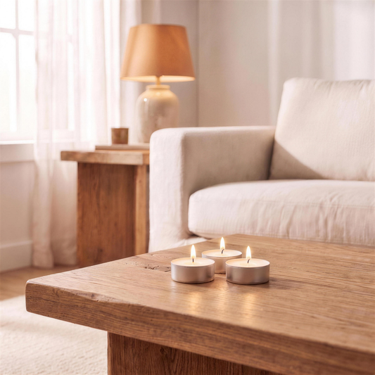 unscented tea light candles in the Hollow Pine house