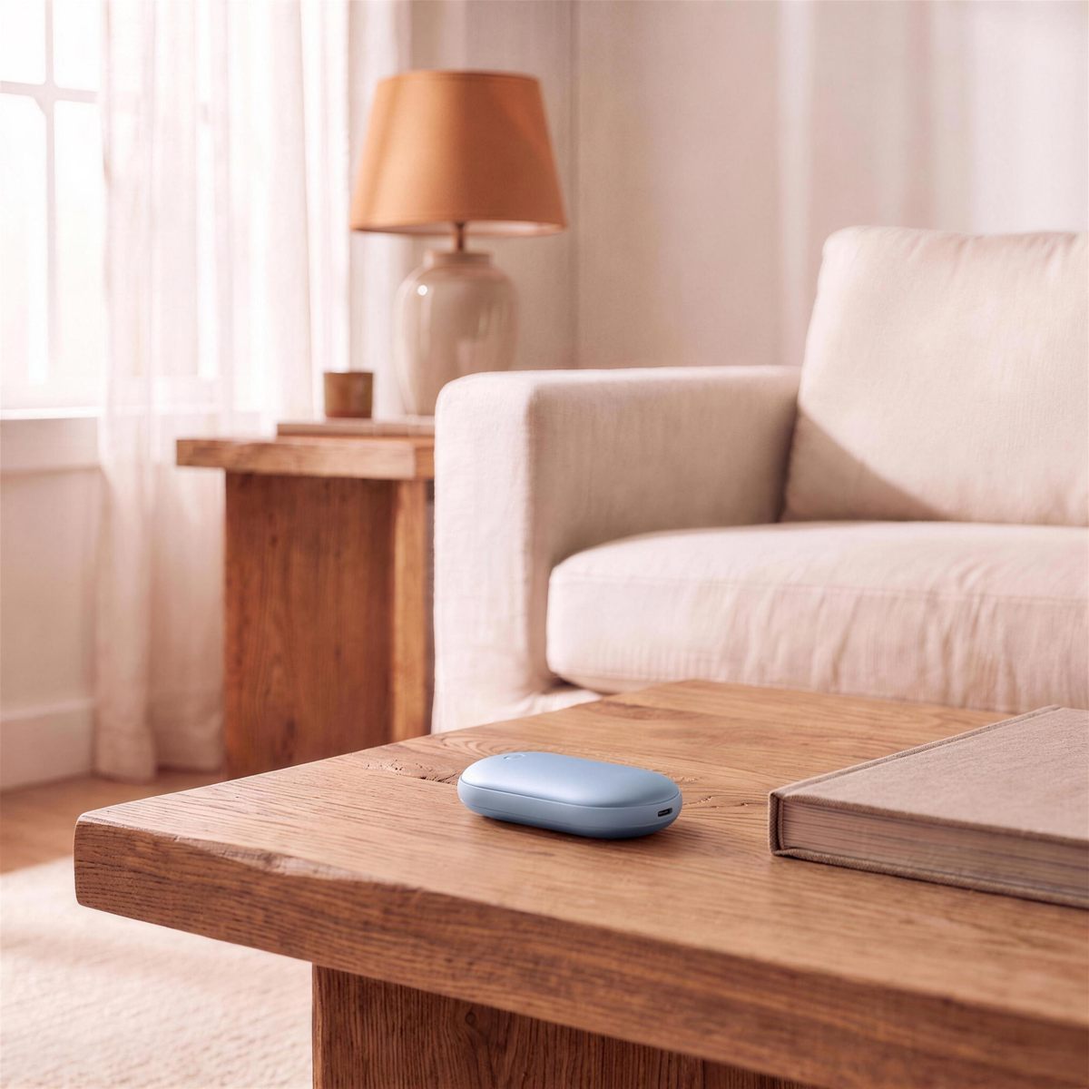 Rechargeable Hand Warmer Power Bank in Blue in the Hollow Pine house