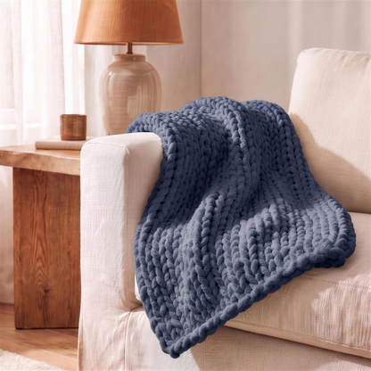 Chunky Knit Chenille Throw Blanket in Navy in the Hollow Pine house