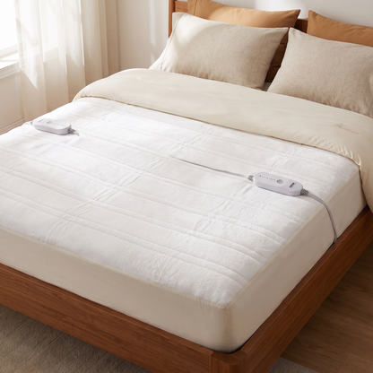 Queen heated mattress pad with two controllers for separate left and right zones
