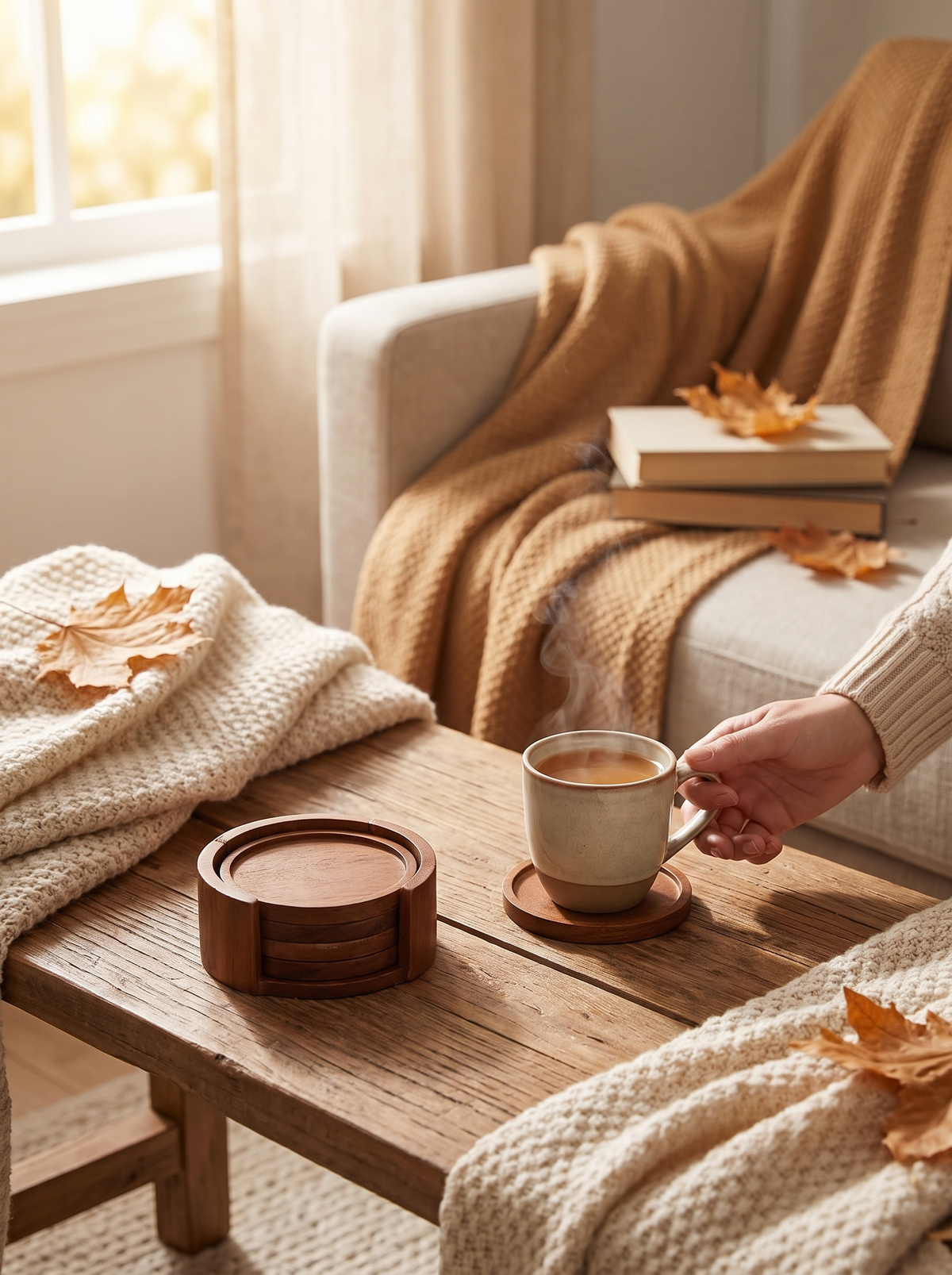 Wooden Drink Coasters With Holder: Set It Down Without A Second Thought