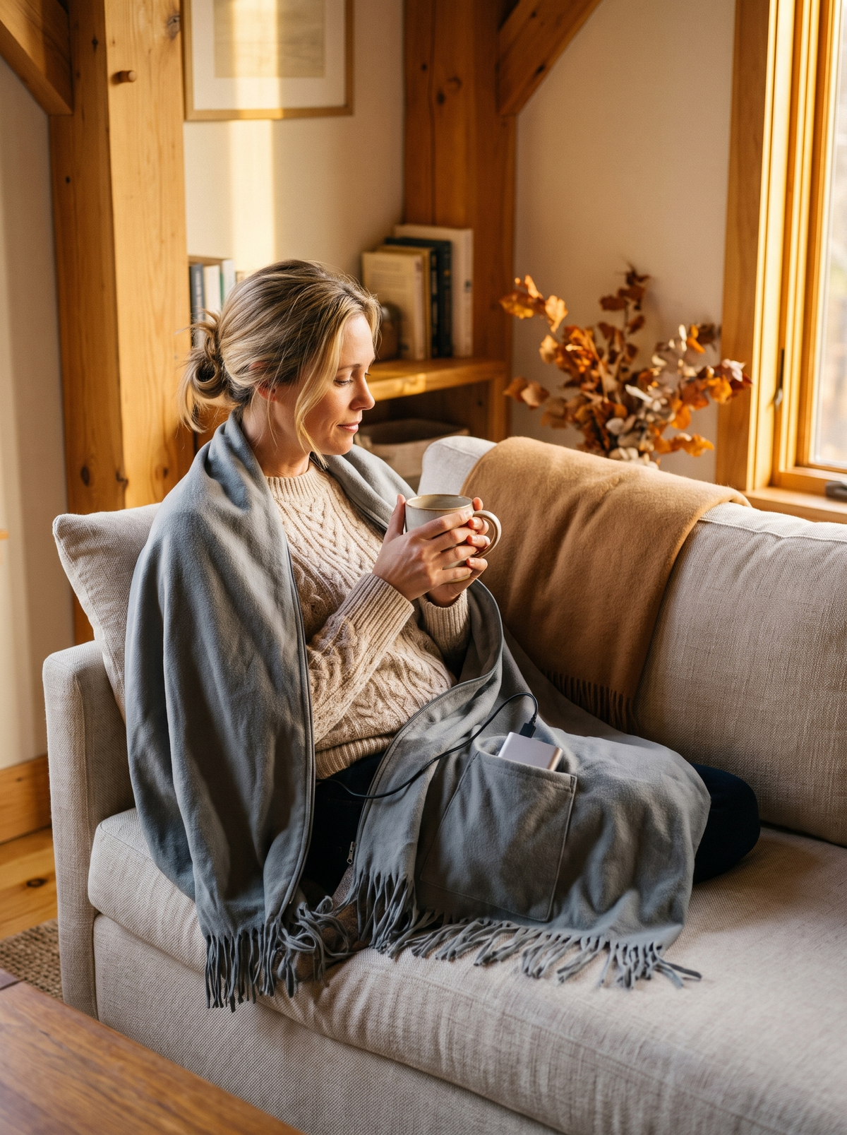 77x24In USB Heated Shawl With Teasel Wearable Heating: Wrapped In Warmth Anywhere