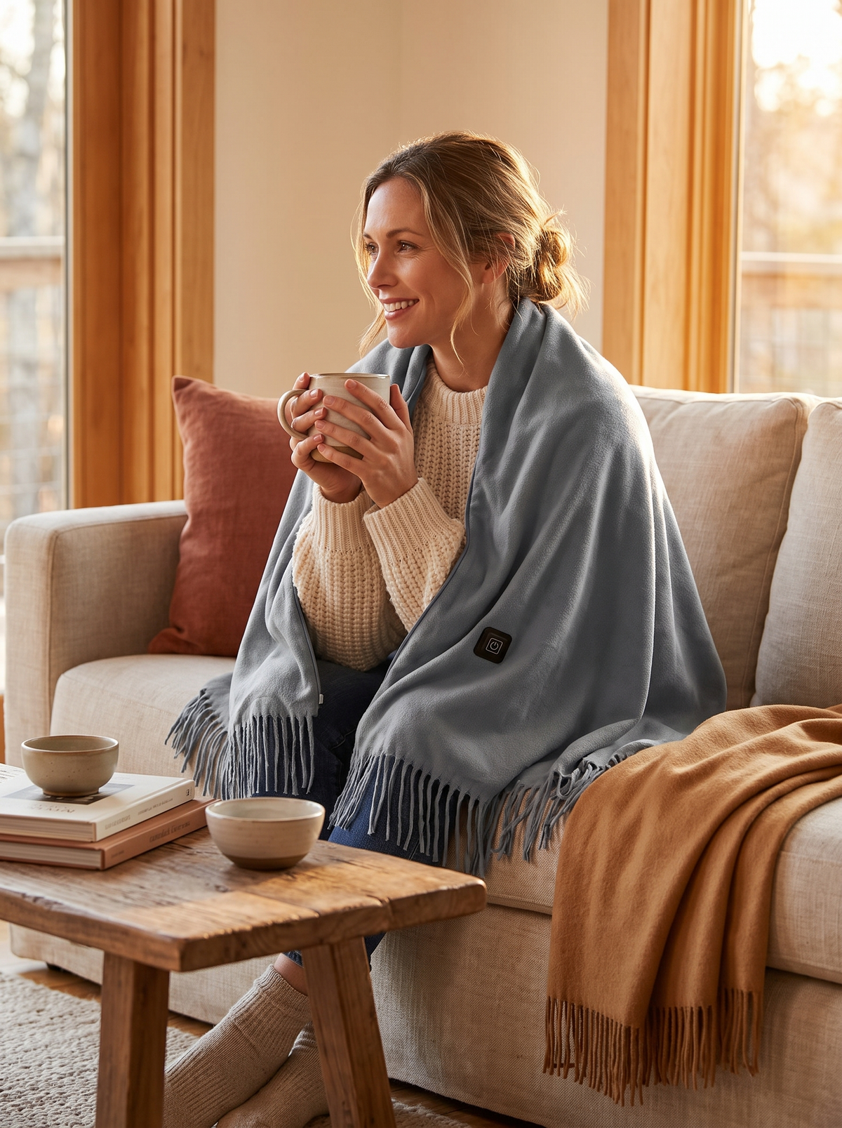 77x24In USB Heated Shawl With Teasel Wearable Heating: Three Levels Of USB Heat