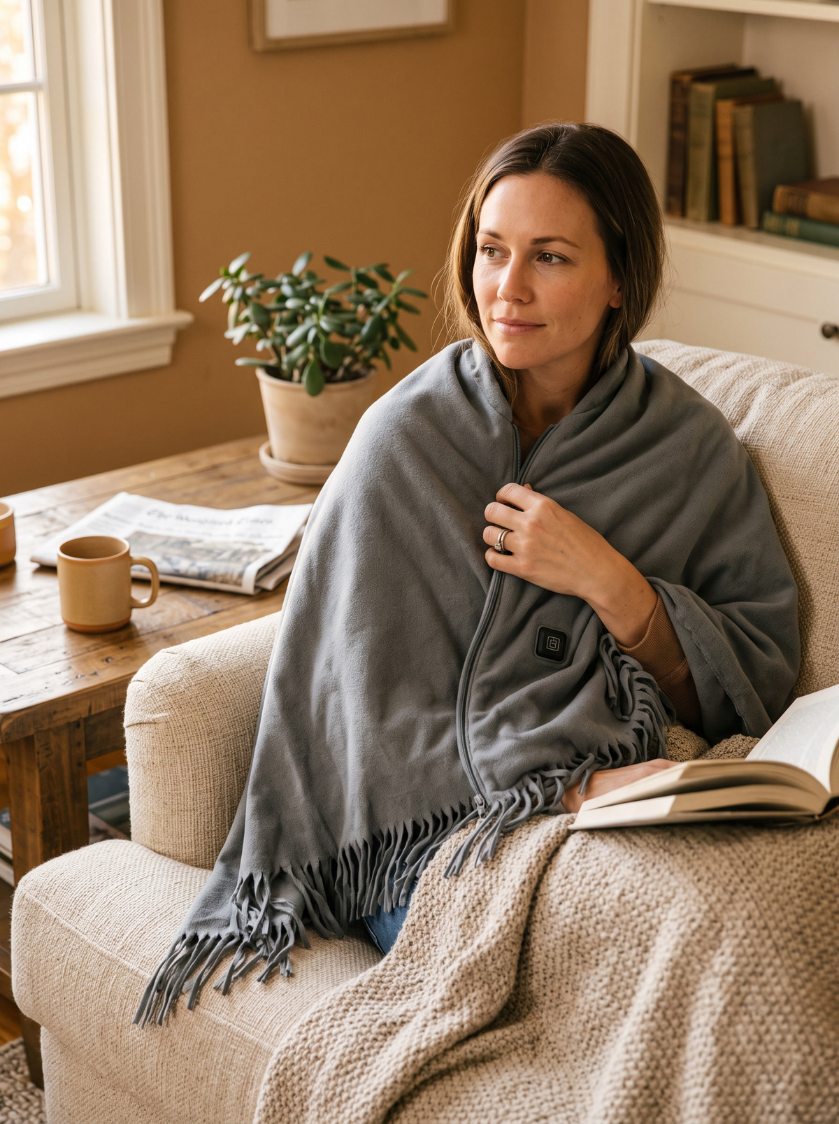 77x24In USB Heated Shawl With Teasel Wearable Heating: Home, Office, And Outdoors