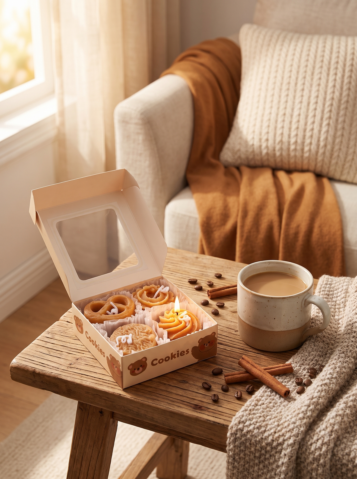 Cookie Shape Scented Candle Set 4PCS Coffee & Milk Aroma: Handmade From Soy Wax