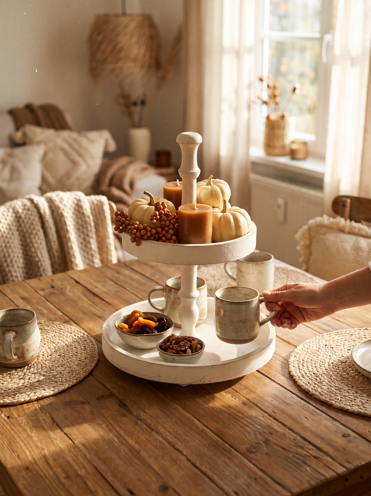 D11.8x15.4 Two- Tiered Round Wooden Tray White: The Center Of The Table