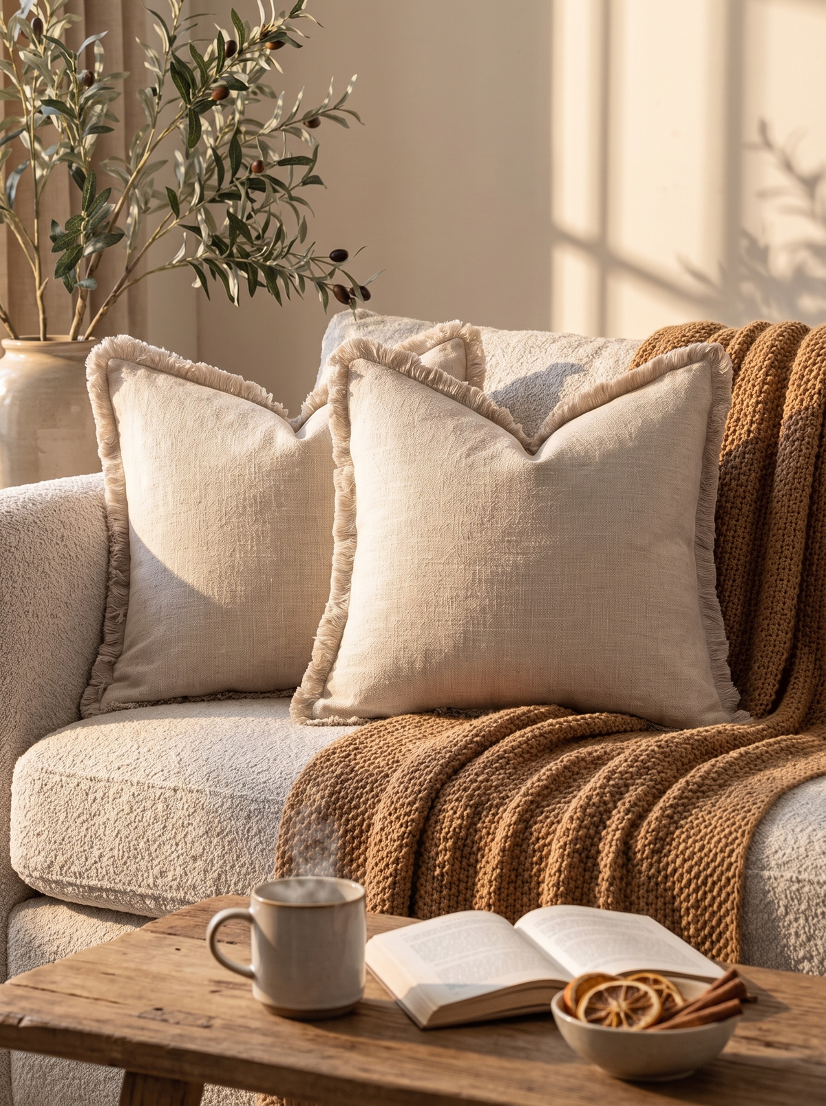Decorative Linen Fringe Throw Pillow Cover 18x18 Inch: Linen And Cotton Blend